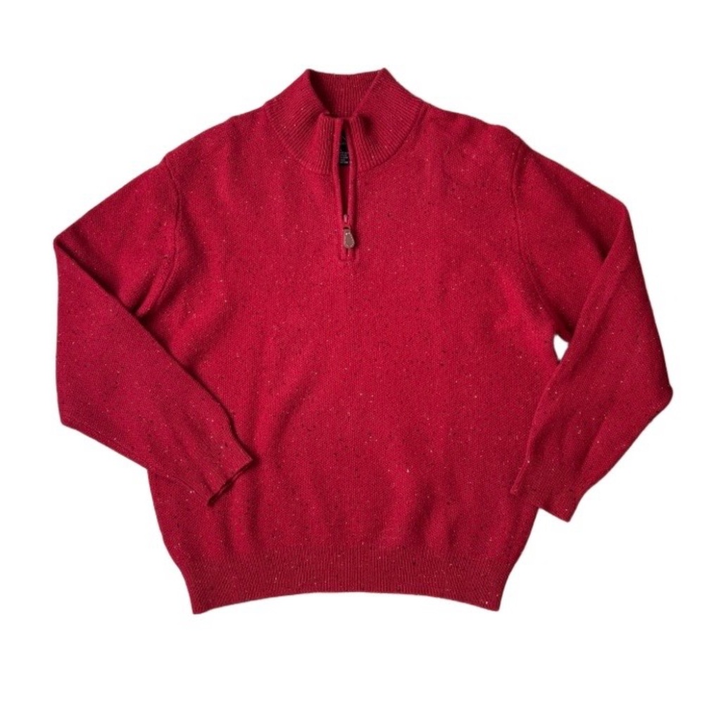 Jos. A. Bank Red Lambswool Blend Quarter Zip Sweater SZ L Classic Preppy Rugged